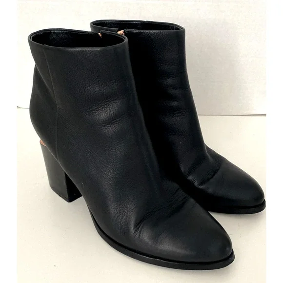 Alexander Wang Gabi Leather Ankle Boot Black Cutout Block Heel Rose Gold 41 11